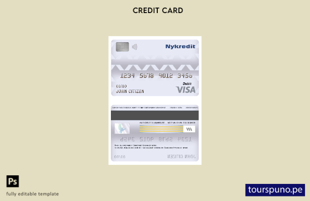 listo para imprimir plantilla de tarjeta de débito visa bancaria Nykredit de Din